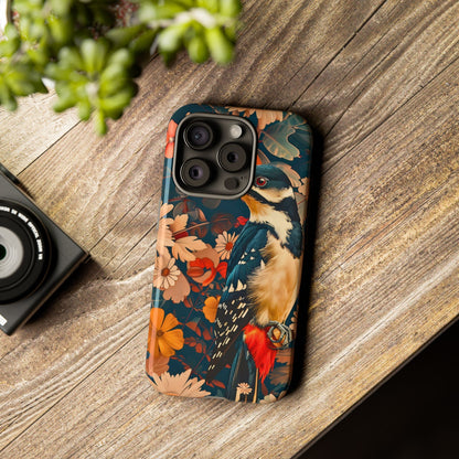 Artistic Bird Phone Case, Unique Tough Cases for Nature Lovers, Floral Design, Cute Gift, Customized Phone Accessories