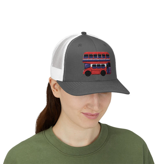 Vintage Double-Decker Bus Snapback Trucker Cap | Retro Style Hat for Travelers, Summer Accessories, Gift for Him/Her, Urban Fashion