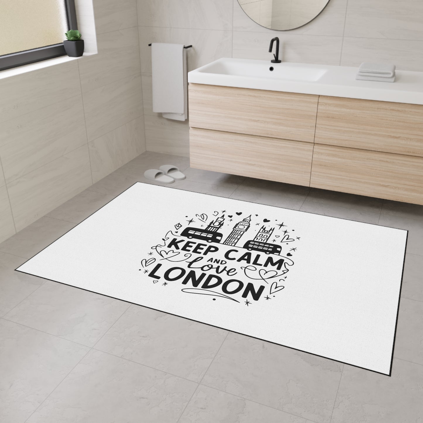London-Themed Heavy Duty Floor Mat, Keep Calm and Love London Welcome Mat, Home Decor, Floor Fashion, Indoor/Outdoor Rug