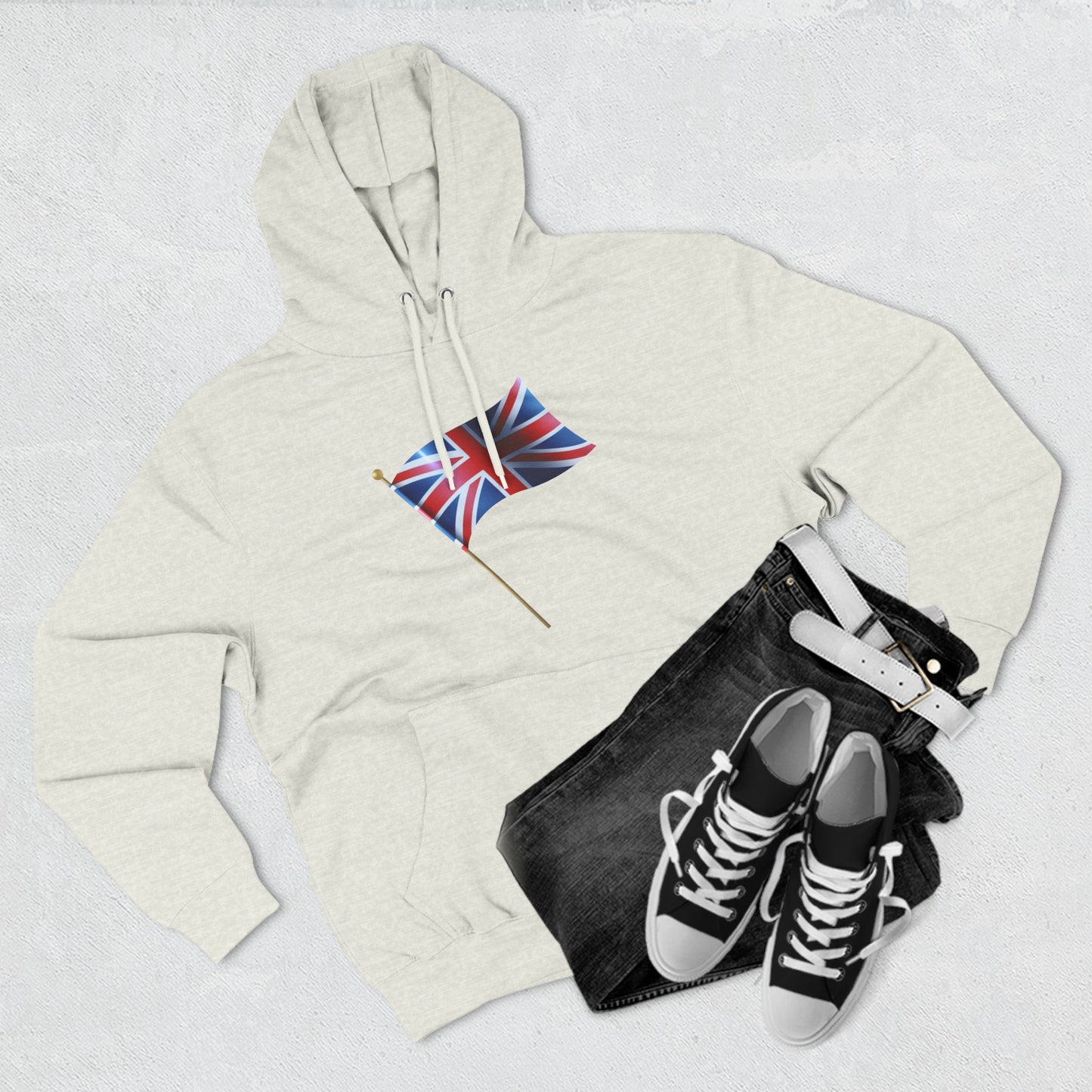 Three-Panel Fleece Hoodie - Waving Proud -The Union Jack Flag