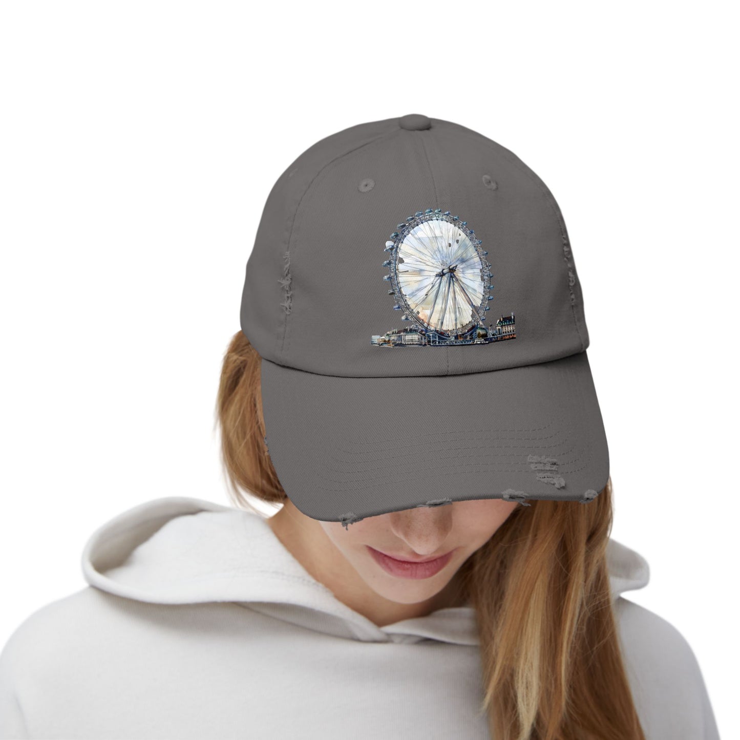 Distressed Cap with Ferris Wheel Design - Casual Sun Hat, Outdoor Gear, Travel Accessory, Festival Wear, Gift Idea