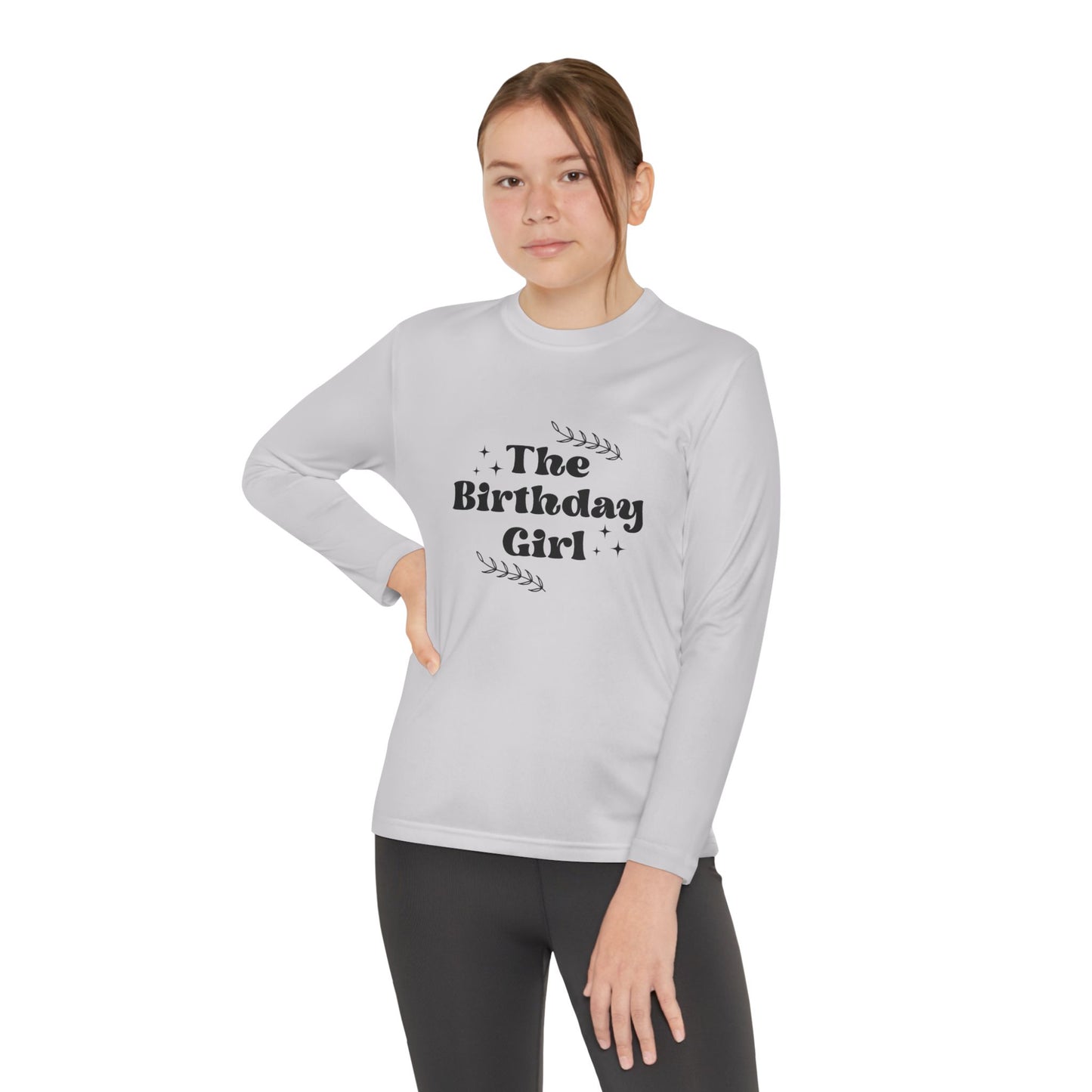 Youth Long Sleeve Competitor Tee - Cute The Birthday Girl Sublimation Graphic