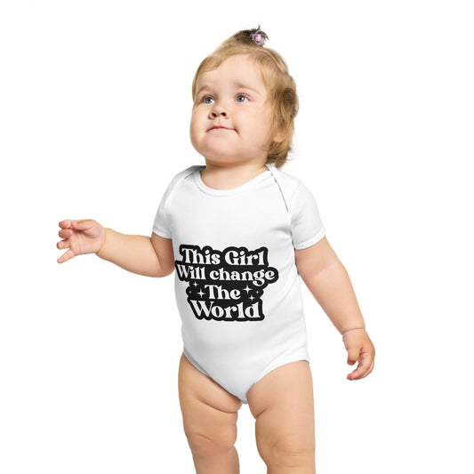Inspirational Short Sleeve Baby Bodysuit – "This Girl Will Change The World"