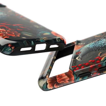 Floral Peacock Phone Case, Tough Cases, Artistic Phone Cover, Unique Gift, Nature Lover Accessory, Protective Case