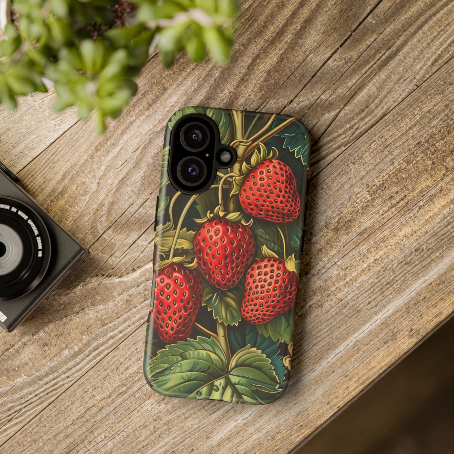 Strawberry Phone Case, Tough Berry Case, Floral Phone Cover, Cute Smartphone Shell, Nature-Inspired Gift