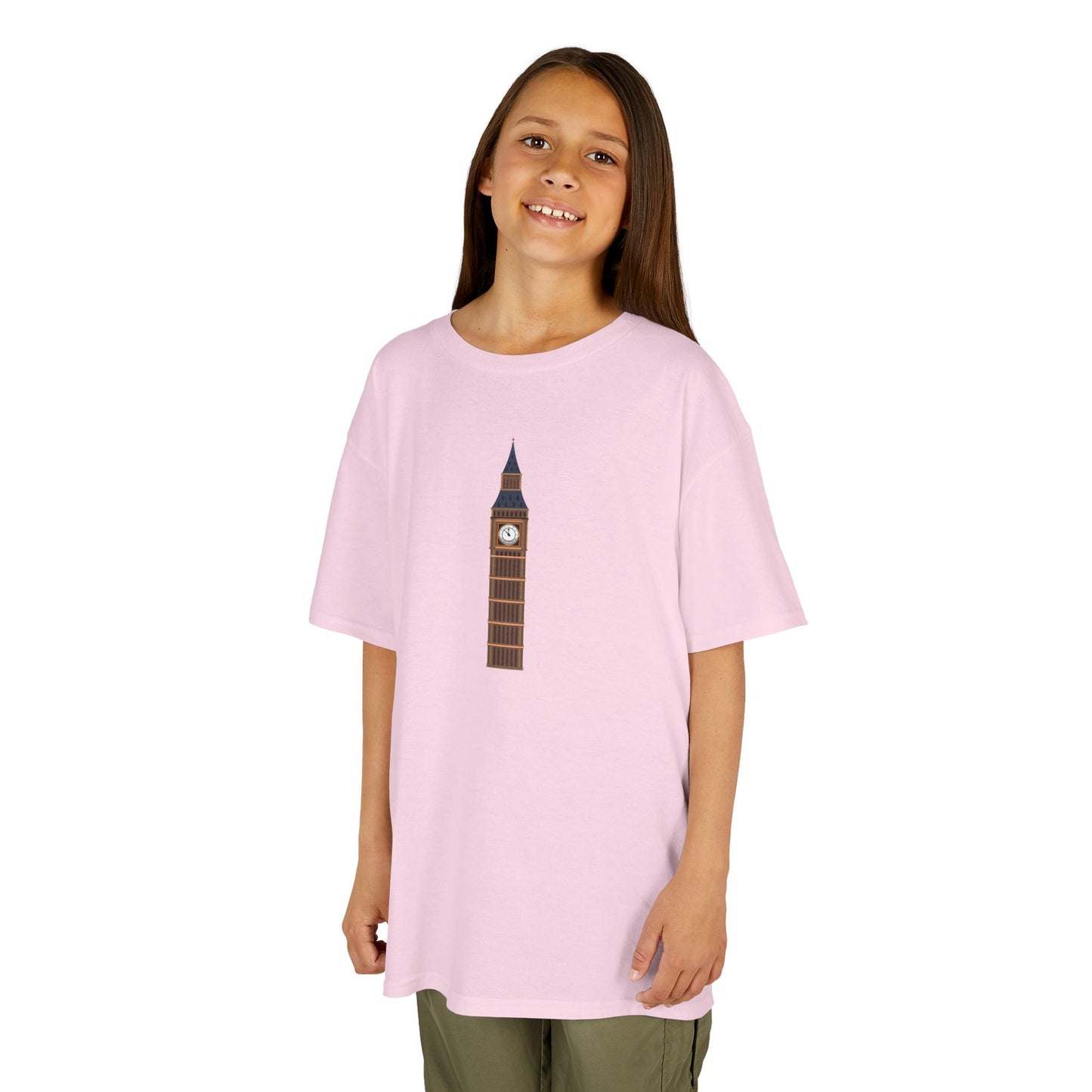 Kids Heavy Cotton Tee - Historic Big Ben England Tower Artwork -  Fun London Theme for Young Explorers