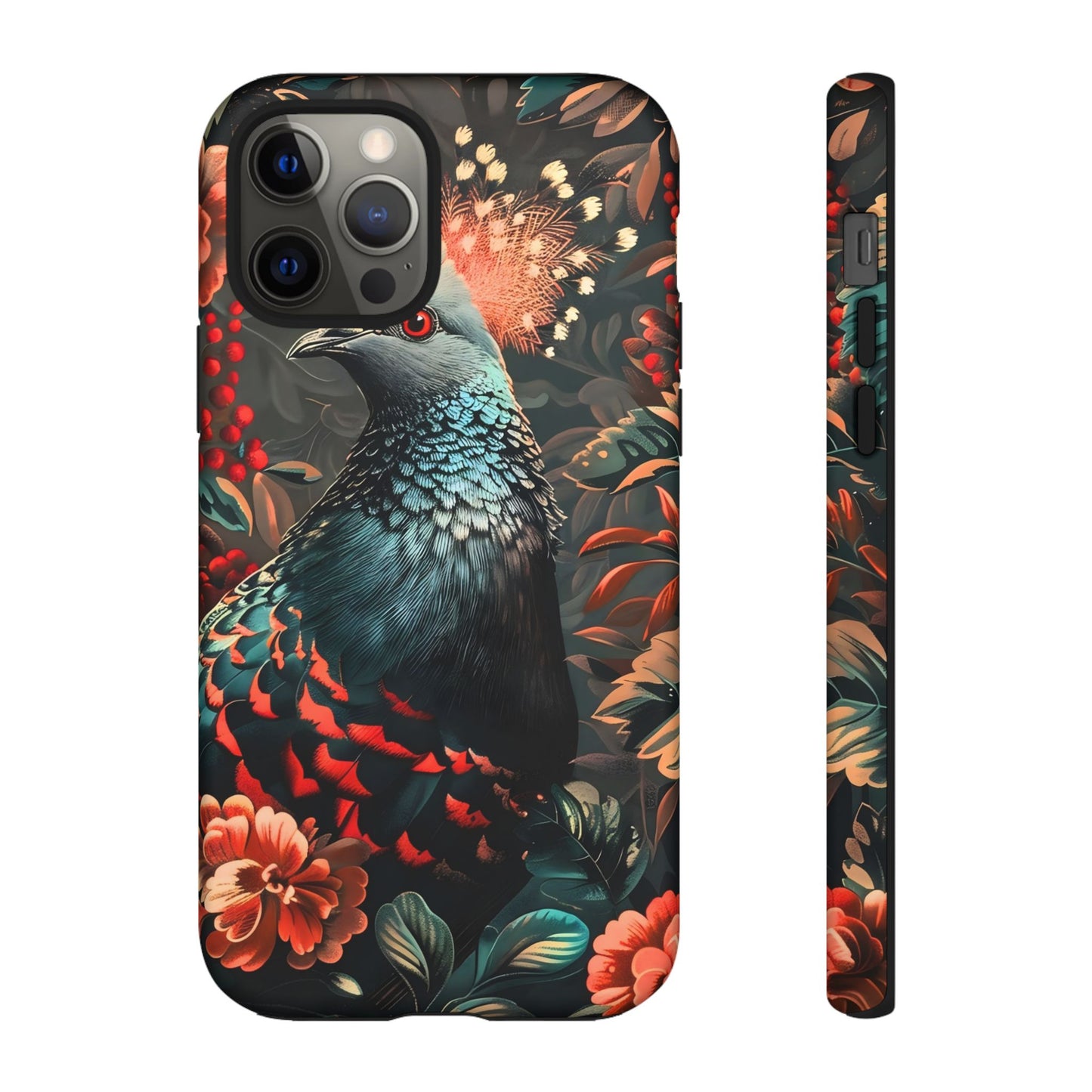 Floral Peacock Phone Case, Tough Cases, Artistic Phone Cover, Unique Gift, Nature Lover Accessory, Protective Case