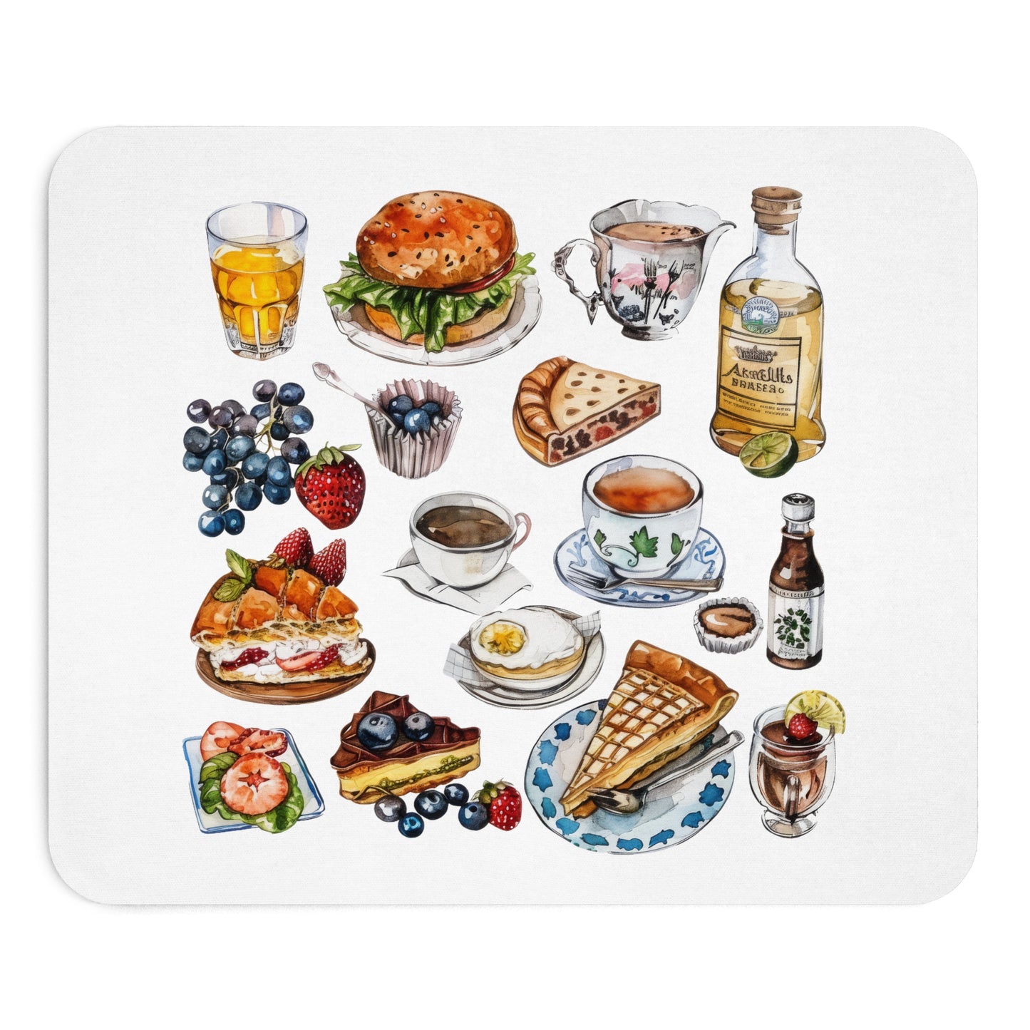 Breakfast Food Mouse Pad, Kitchen Decor, Gift for Foodies, Office Supplies, Cute Desk Accessory, Food Illustration