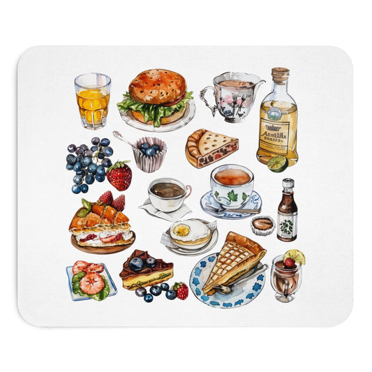 Breakfast Food Mouse Pad, Kitchen Decor, Gift for Foodies, Office Supplies, Cute Desk Accessory, Food Illustration
