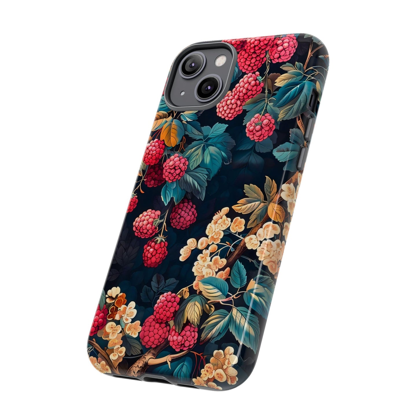Floral Phone Case with Berry Design, Durable Phone Cover, Floral Print, Gift for Plant Lovers, Nature-Inspired Accessory
