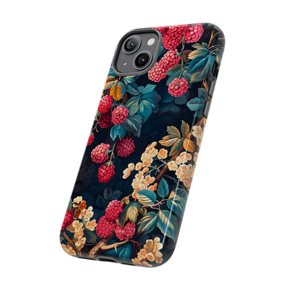 Floral Phone Case with Berry Design, Durable Phone Cover, Floral Print, Gift for Plant Lovers, Nature-Inspired Accessory