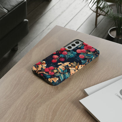 Floral Phone Case with Berry Design, Durable Phone Cover, Floral Print, Gift for Plant Lovers, Nature-Inspired Accessory