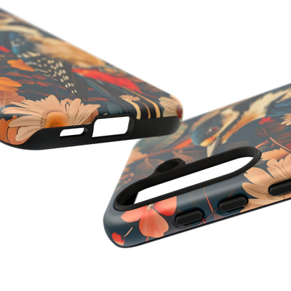 Artistic Bird Phone Case, Unique Tough Cases for Nature Lovers, Floral Design, Cute Gift, Customized Phone Accessories
