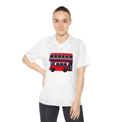 Women's Performance V-Neck T-Shirt - Iconic Red Bus Illustration Wall Decor