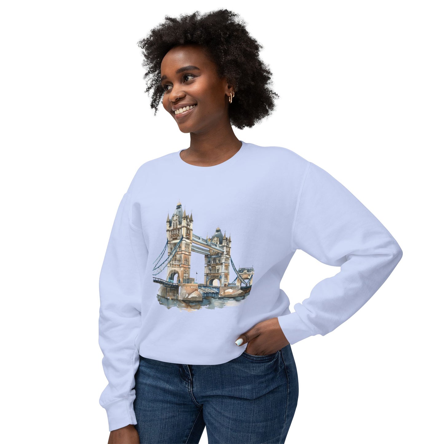 Unisex Lightweight Crewneck Sweatshirt - London Bridge - Iconic Landmark and Historical Beauty