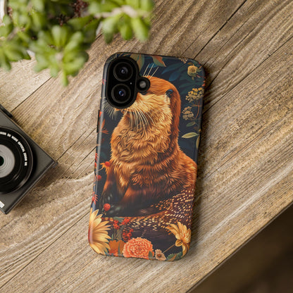 Otter Phone Case, Floral Otter Design, Tough Phone Cover, Nature Lover Gift, Cute Animal Accessories