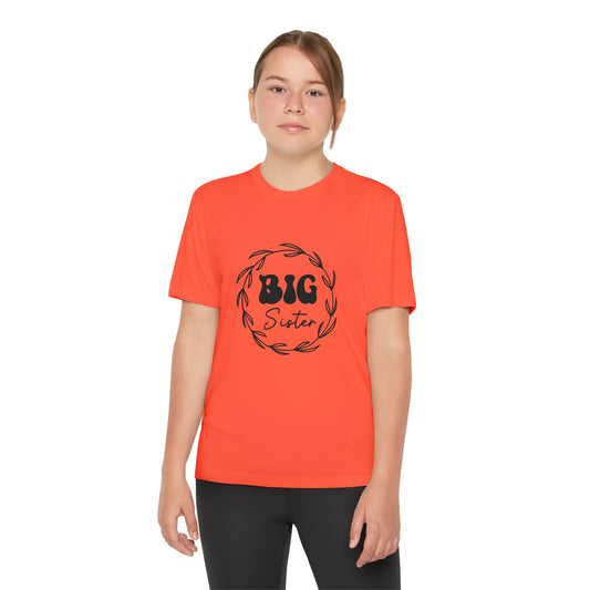 Big Sister -Youth Competitor Tee - Bright Orange Athletic Shirt for Siblings