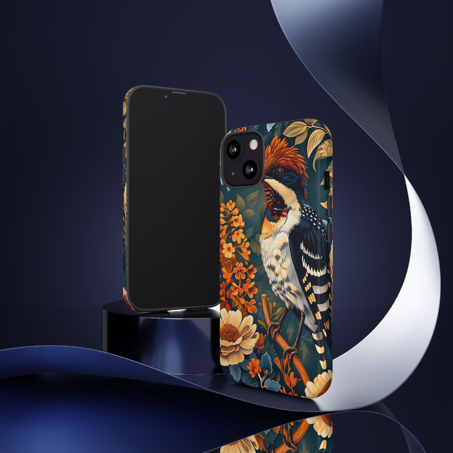 Tough Cases: Floral Bird Phone Case, Vintage Style Cover, Nature Lover Gift, Botanical Design, Spring Inspire Fashion