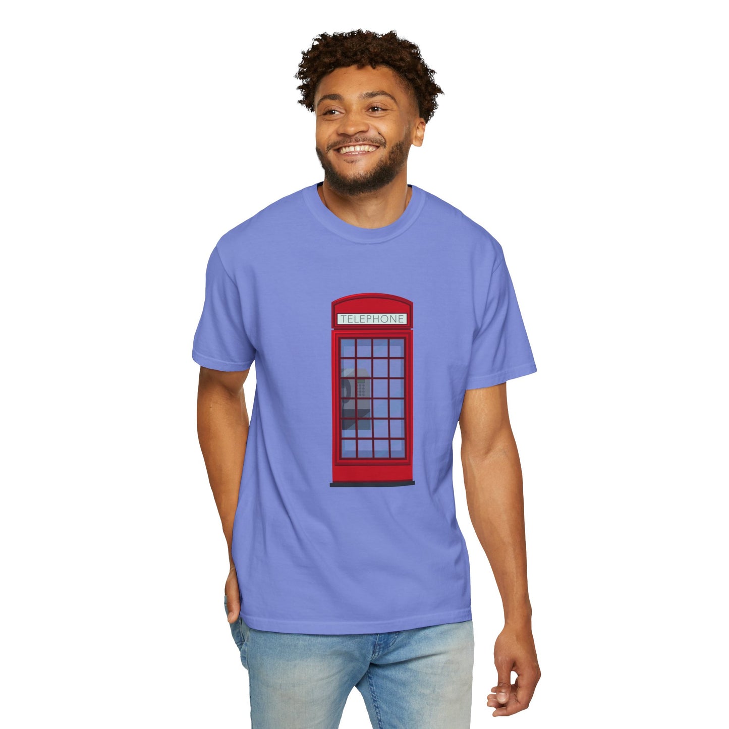 Iconic British Public Telephone - Classic Red Phone Box Soft-touch Unisex Garment-Dyed T-shirt