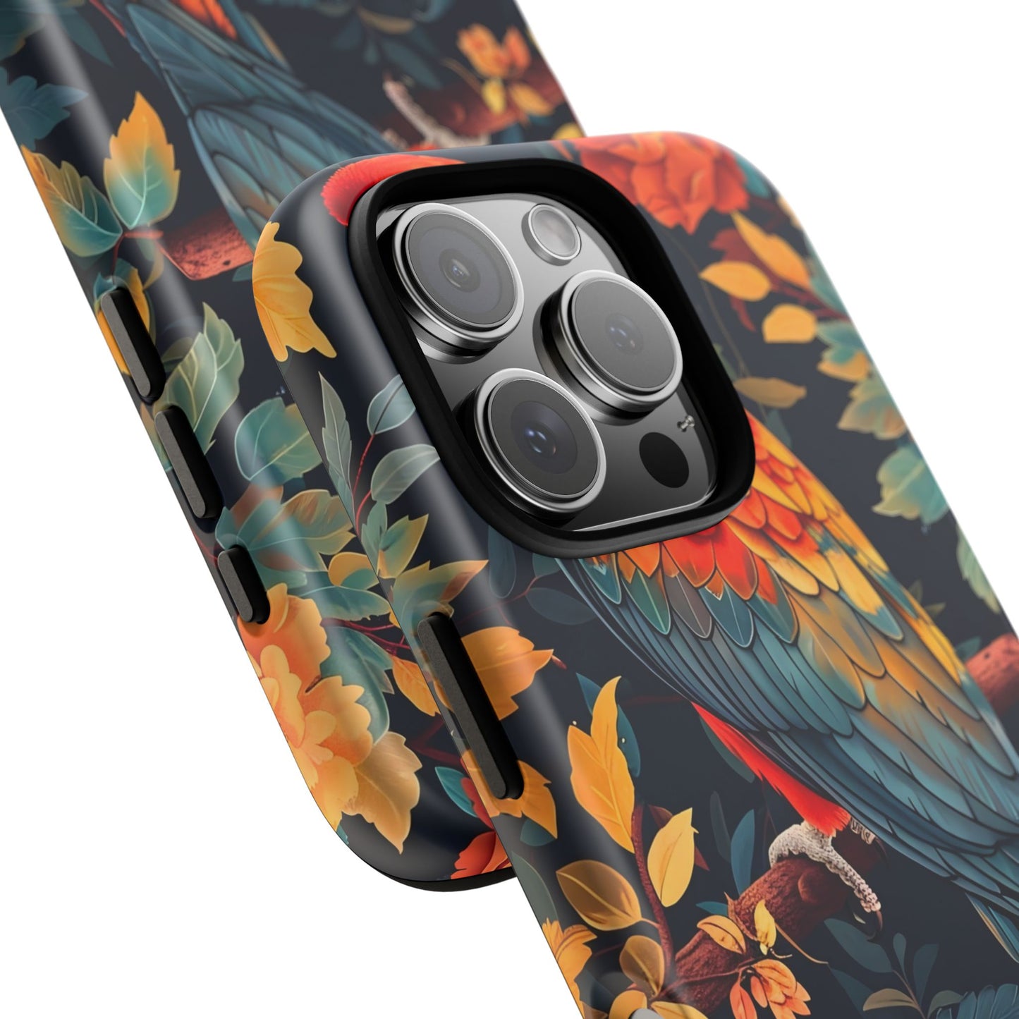 Tough Cases - Tropical Parrot Phone Case, Bohemian Phone Cover, Vibrant Floral Design, Bird Lover Gift, Travel Accessory