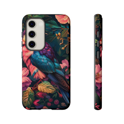 Vibrant Phone Case, Tropical Bird Design, Tough Phone Cover, Floral Tech Accessory, Gift for Nature Lovers