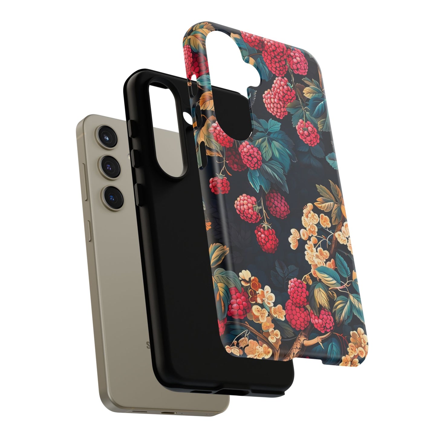 Floral Phone Case with Berry Design, Durable Phone Cover, Floral Print, Gift for Plant Lovers, Nature-Inspired Accessory