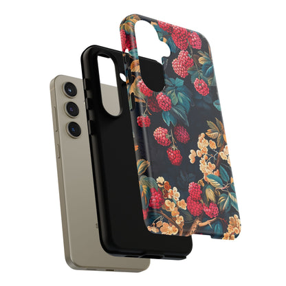 Floral Phone Case with Berry Design, Durable Phone Cover, Floral Print, Gift for Plant Lovers, Nature-Inspired Accessory