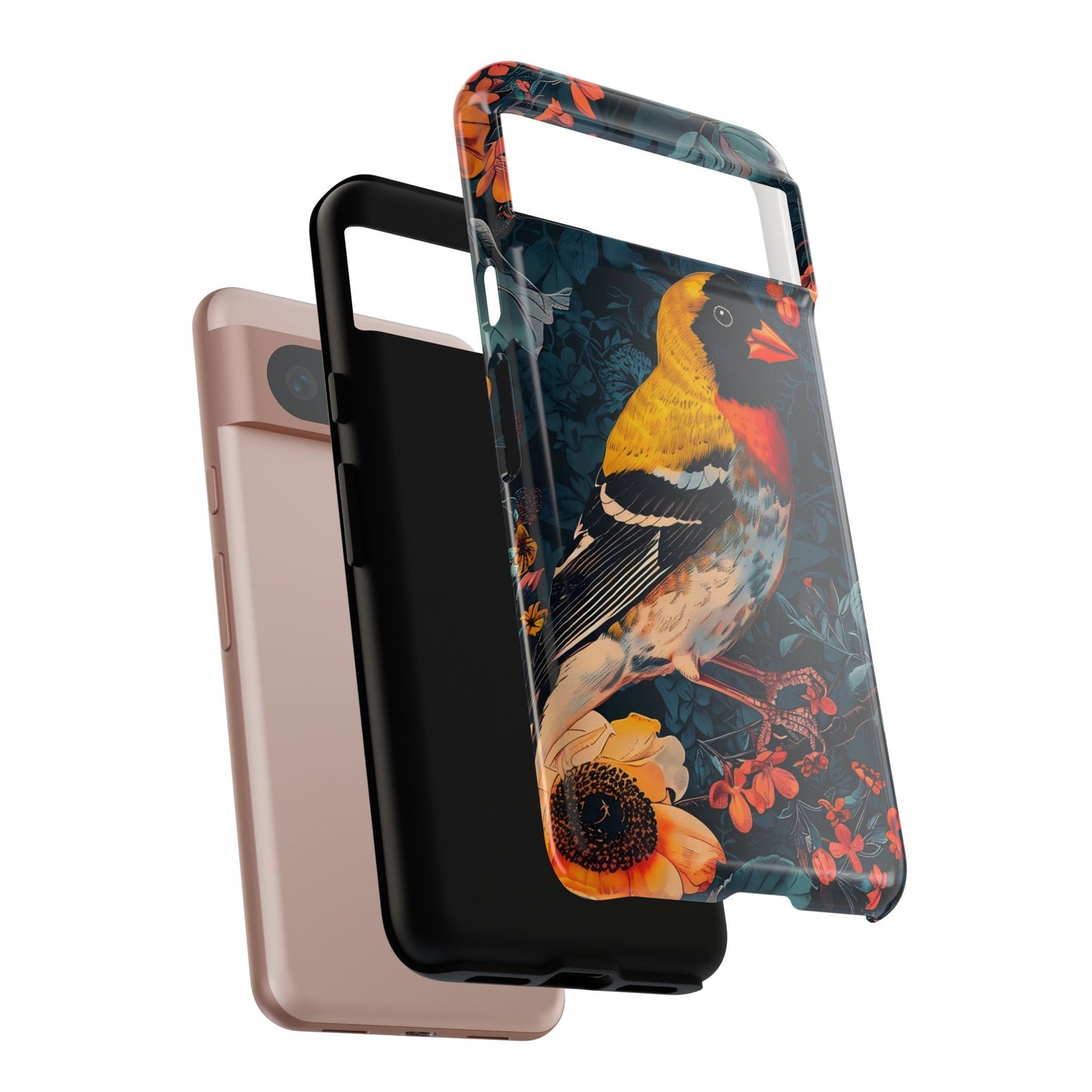 Colorful Bird Phone Case, Floral Phone Cover, Tough Phone Protector, Nature Lover Gift, Botanical Case, Unique Mobile Accessory
