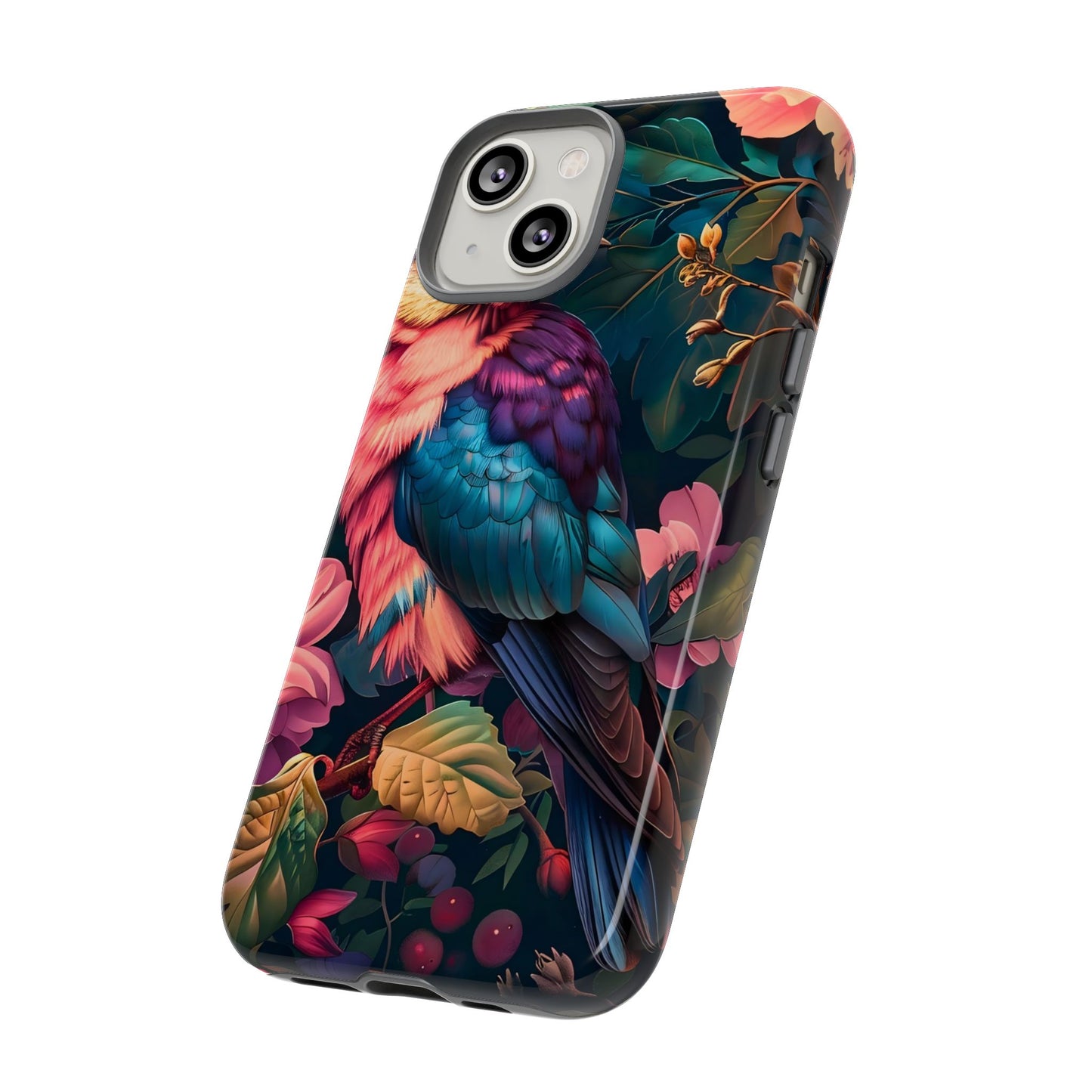 Vibrant Phone Case, Tropical Bird Design, Tough Phone Cover, Floral Tech Accessory, Gift for Nature Lovers