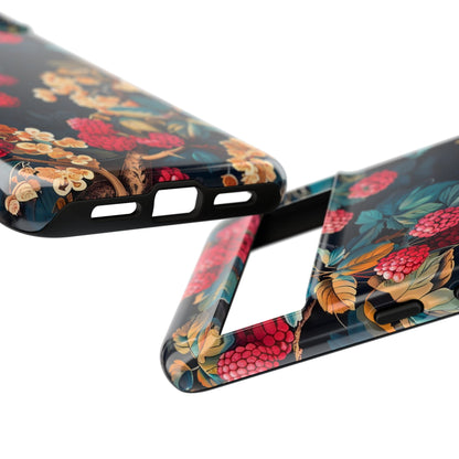 Floral Phone Case with Berry Design, Durable Phone Cover, Floral Print, Gift for Plant Lovers, Nature-Inspired Accessory