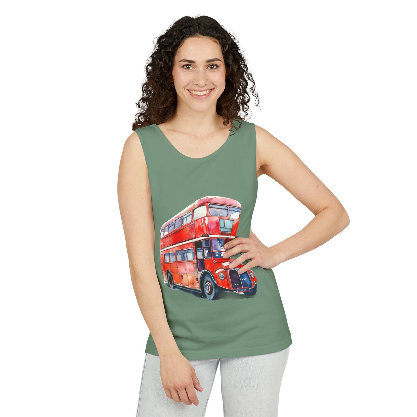 Unisex Garment-Dyed Tank Top - Classic London Double-Decker Bus Artwork