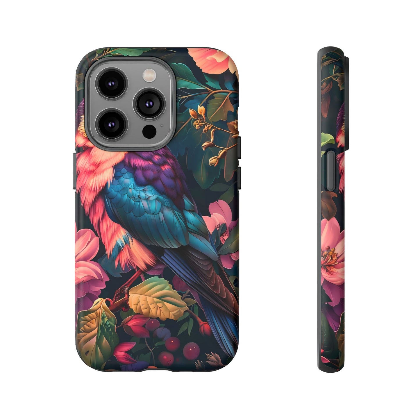 Vibrant Phone Case, Tropical Bird Design, Tough Phone Cover, Floral Tech Accessory, Gift for Nature Lovers