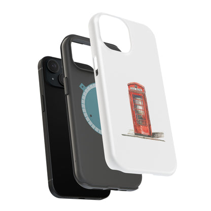 Red Telephone Booth Phone Case, Magnetic Tough Cases for Protection, Unique Gift for Phone Lovers, British Theme, Travel Accessory