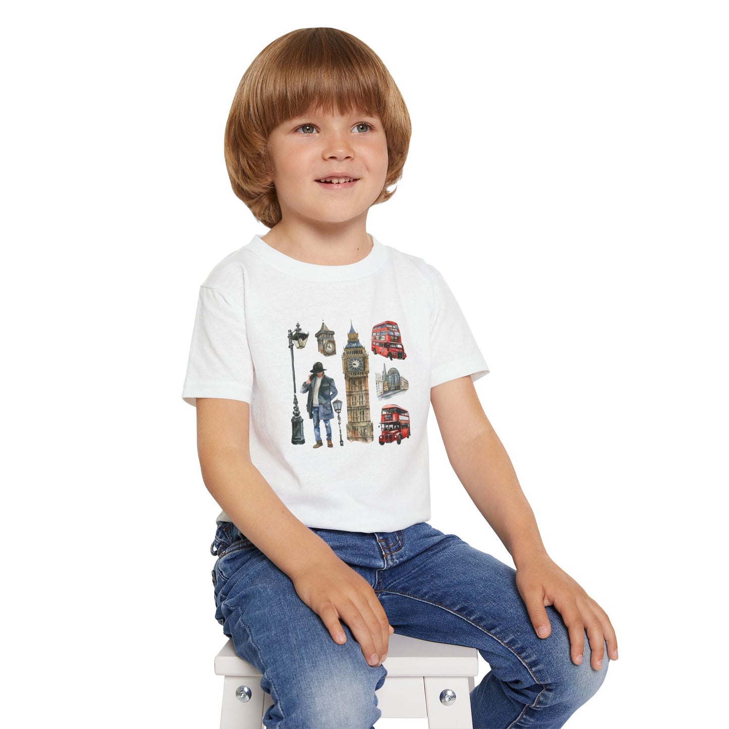 Toddler T-Shirt  - British Landmarks and Symbols Art Design - Cute Graphic Tee for Kids