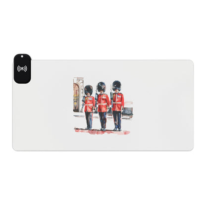 he Trio of Guards – Royal British Soldiers - LED Gaming Mouse Pad with Wireless Charging, Desk Accessory for Gamers, Gift for Streamers, Gaming Setup Decor, Unique Mouse Pad Design
