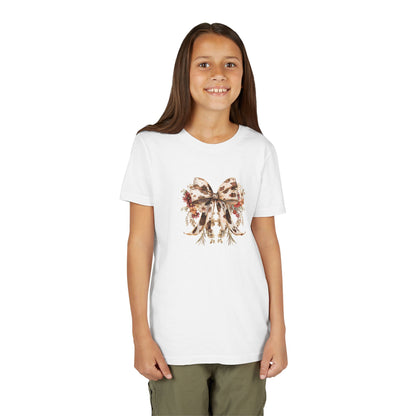 Youth Short Sleeve Tee - Western Floral Bow with Cow Pattern Aesthetic - Cute & Stylish Kids T-Shirt