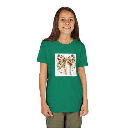 Youth Short Sleeve Tee - Western Cow Print Bow with Floral Accents Clipart - Perfect for Spring Celebrations