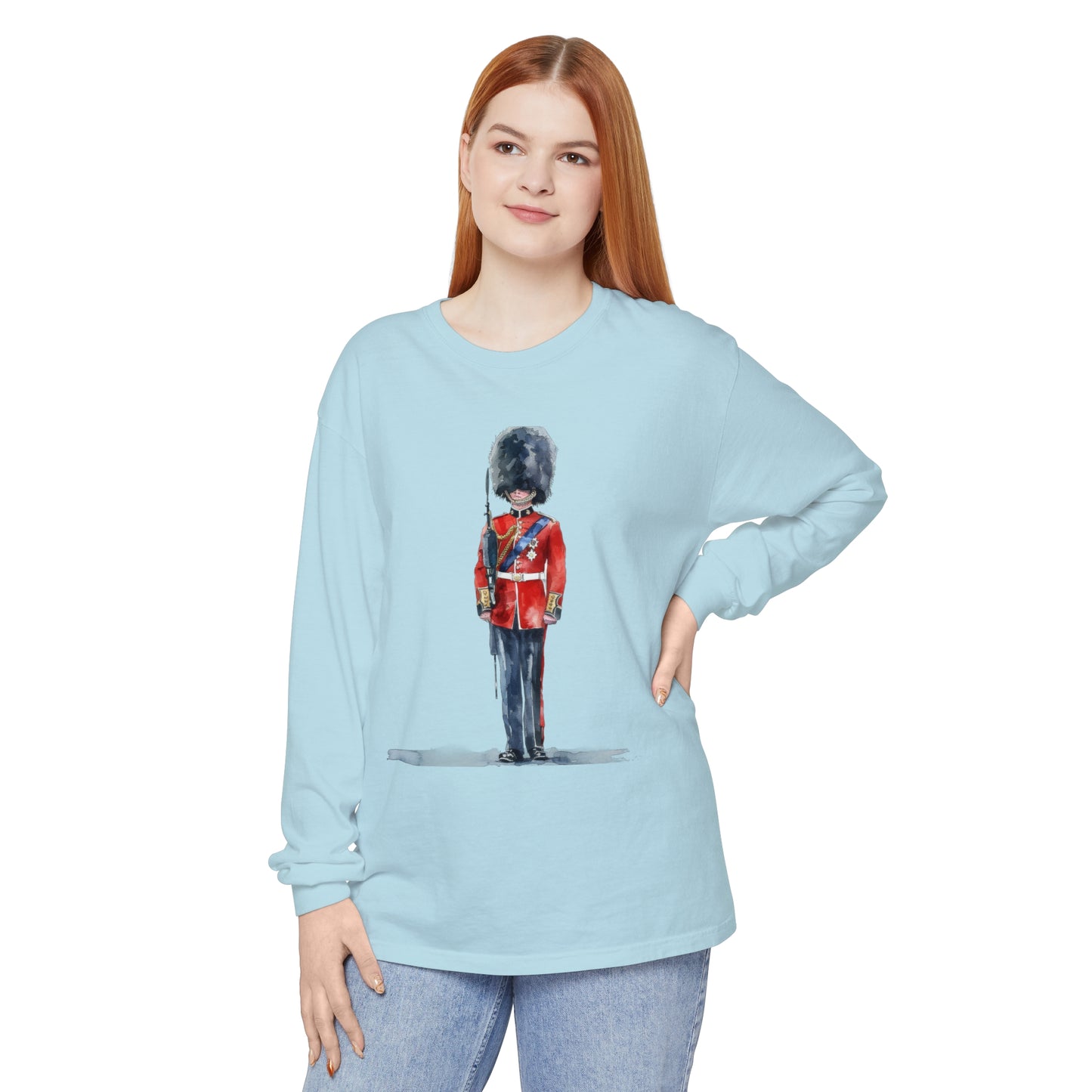 Unisex Garment-dyed Long Sleeve T-Shirt - British Royal Guard - Iconic Symbol of Tradition and Honor
