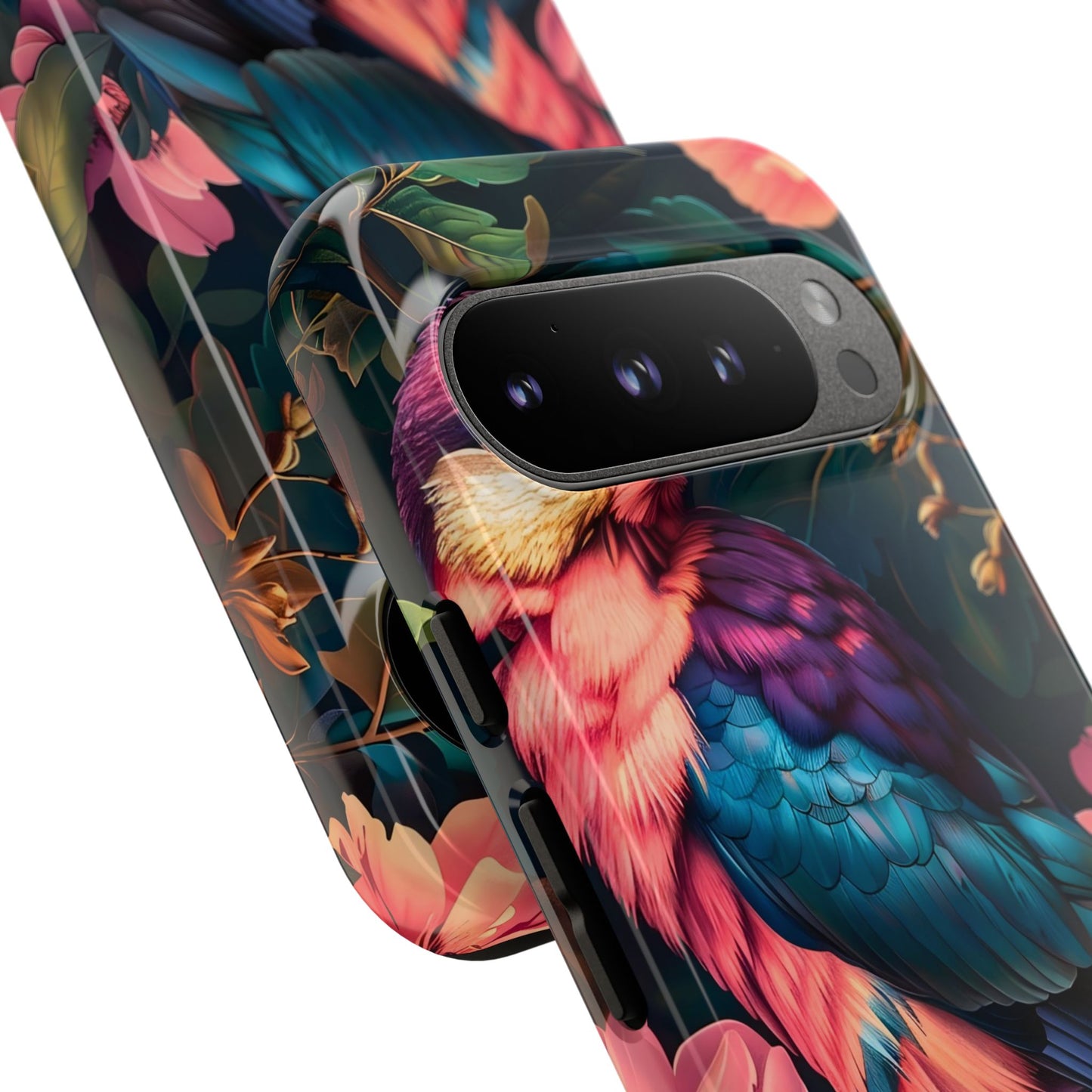 Vibrant Phone Case, Tropical Bird Design, Tough Phone Cover, Floral Tech Accessory, Gift for Nature Lovers