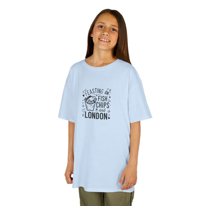 Kids  Tee - Feasting on fish chips and London - Fun London Inspired Cotton T-Shirt