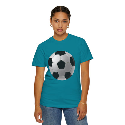 Unisex Garment-Dyed T-shirt - Dynamic Football Design - Sports Passion and Energy