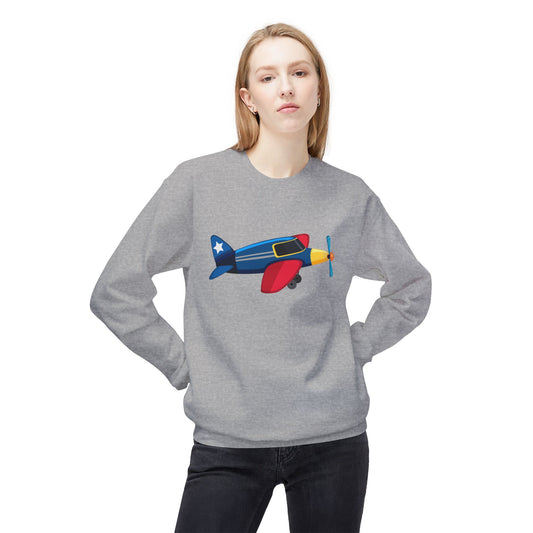 Unisex Midweight Softstyle Fleece Crewneck Sweatshirt - Colorful Vintage Airplane Illustration - Retro Aviation Design