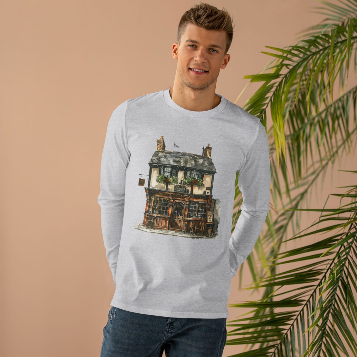 Men’s Base Longsleeve Tee - Charming British House - Classic Design and Warmth