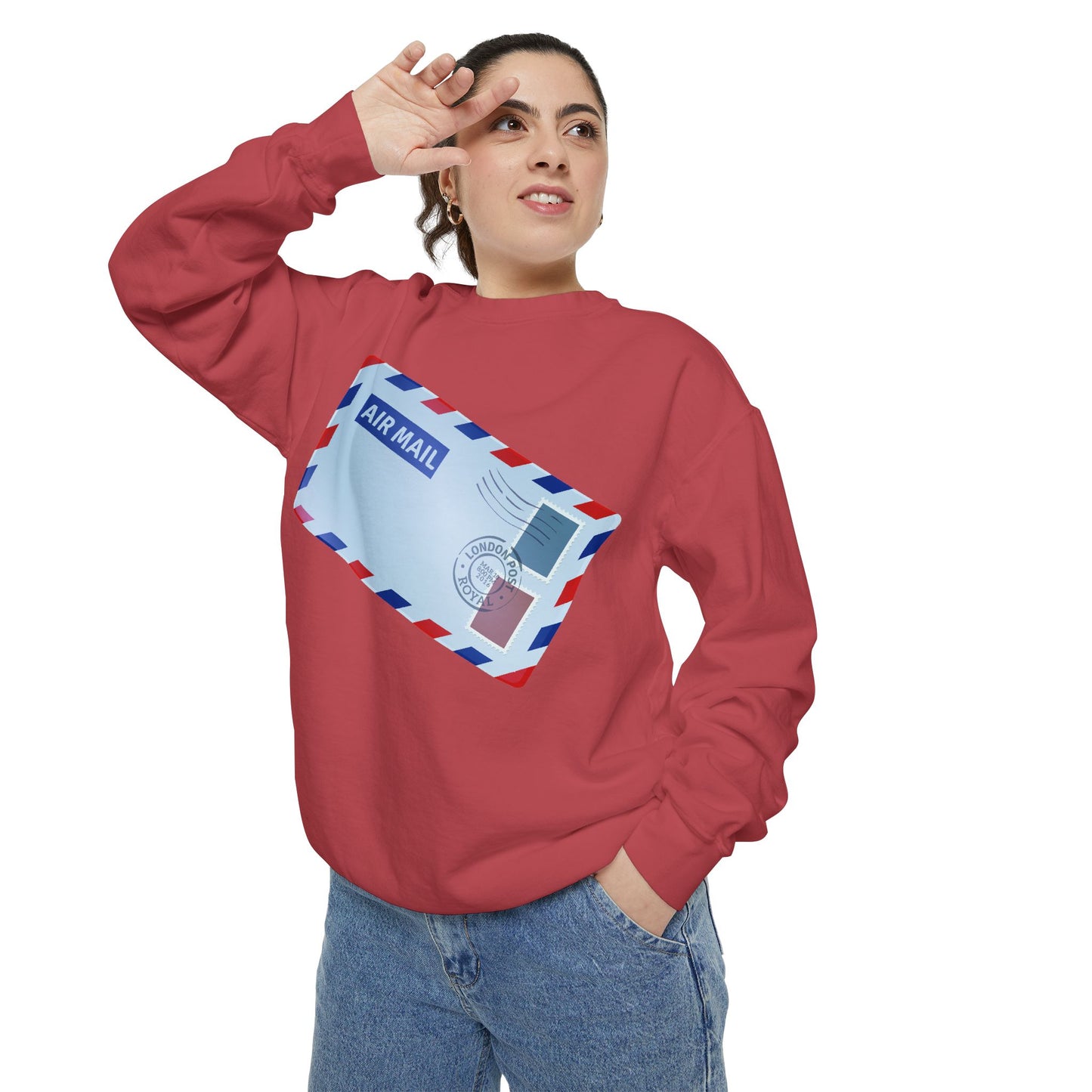 Unisex Garment-Dyed Sweatshirt - Vintage British Air Mail - Classic Postal Design