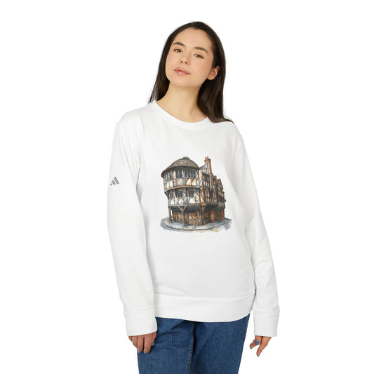 Adidas Unisex Fleece Crewneck Sweatshirt - Historic Architecture Design - British Royal Pub