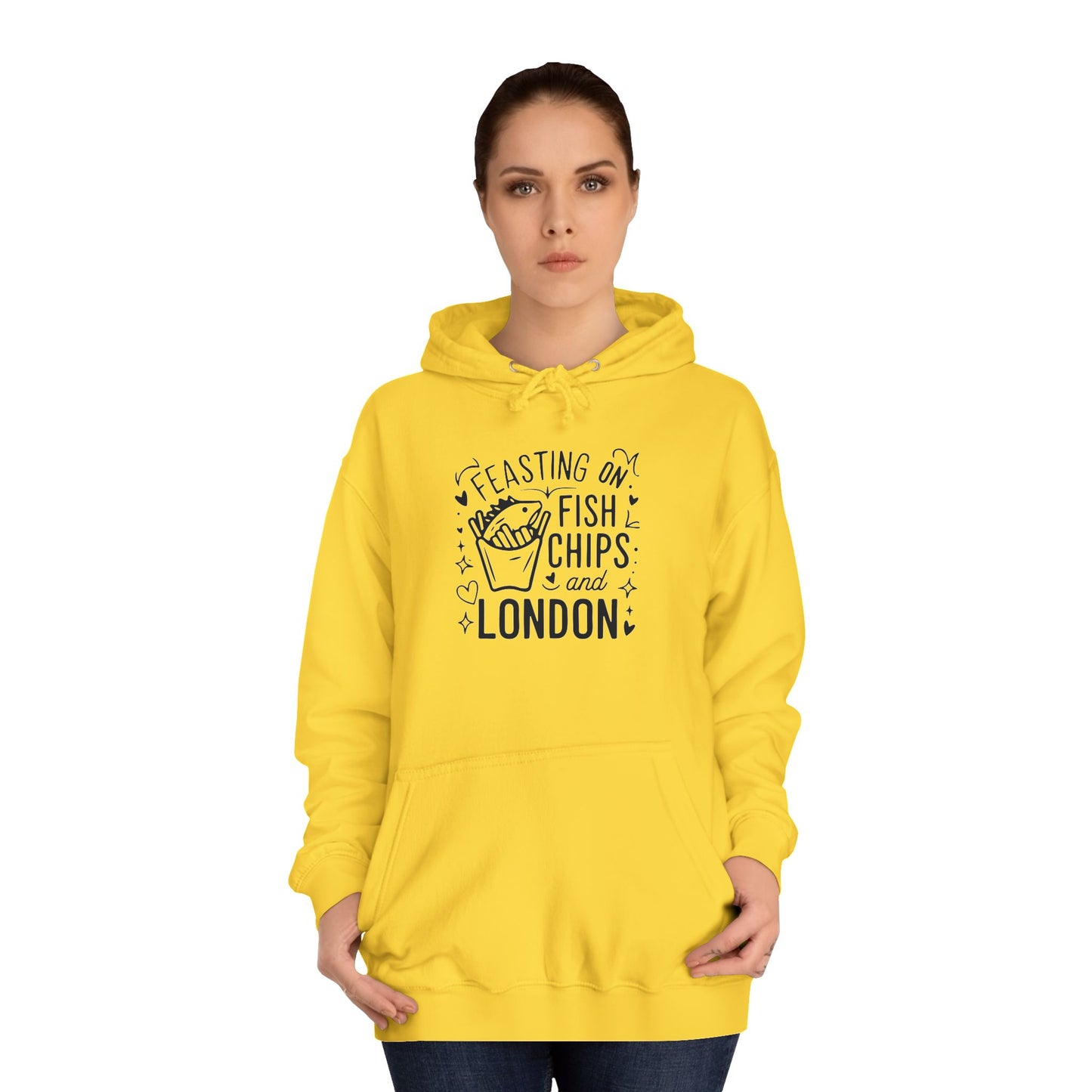 Unisex College Hoodie - Fish Chips and London