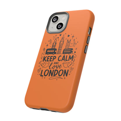 London-Themed Phone Case: Keep Calm and Love London, UK Souvenir, Travel Gift, City Lover, Smartphone Accessories, Orange Design