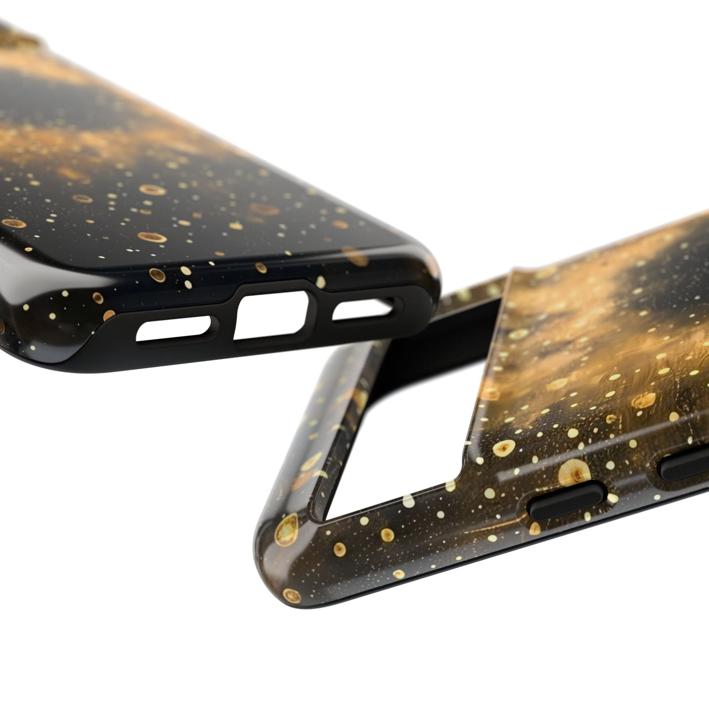 Stylish Phone Case with Golden Galaxy Design, Tough Phone Cover, Trendy Mobile Accessory, Gift for Space Lovers, Protective Phone Shell