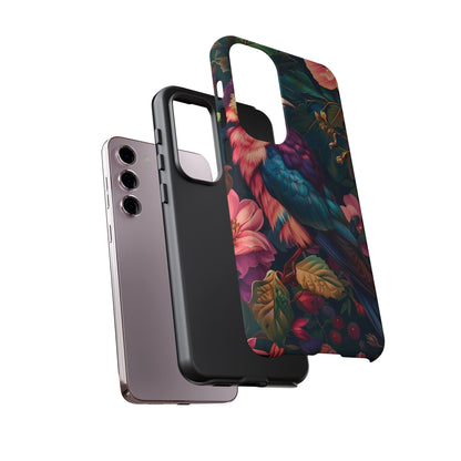Vibrant Phone Case, Tropical Bird Design, Tough Phone Cover, Floral Tech Accessory, Gift for Nature Lovers
