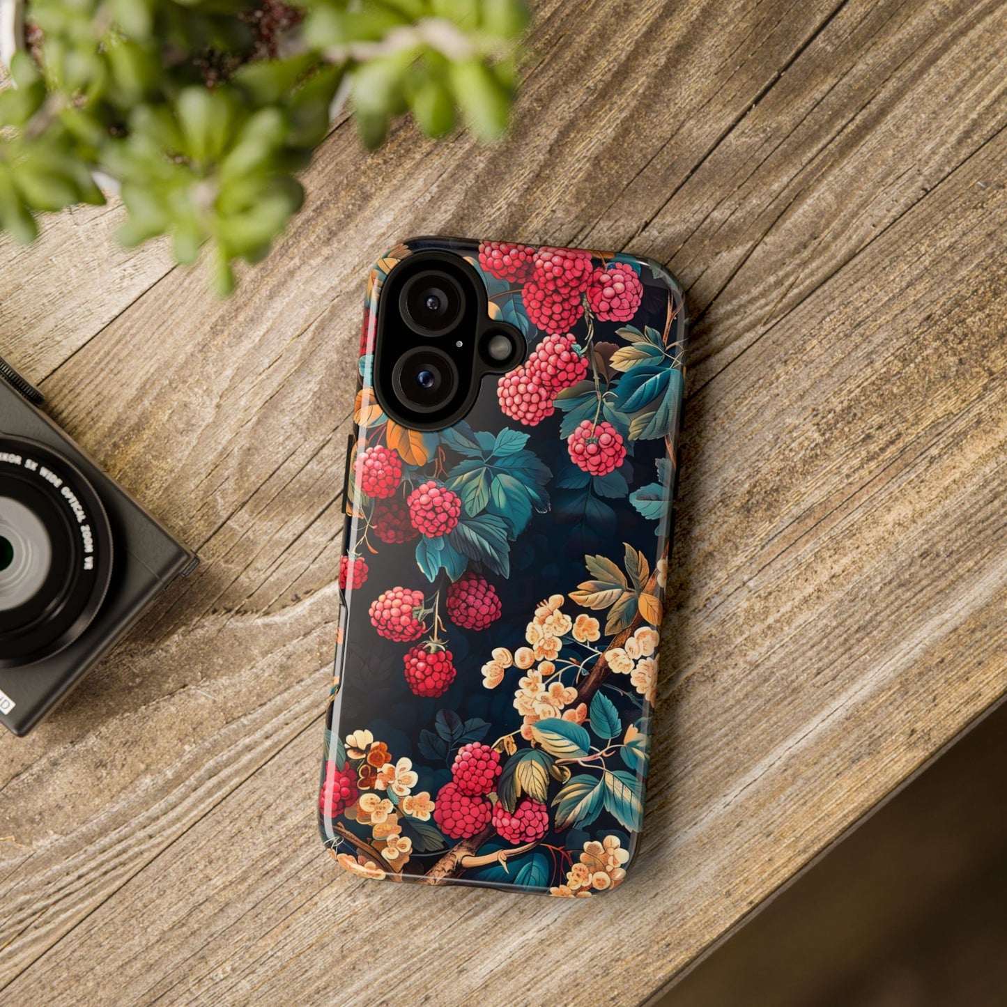Floral Phone Case with Berry Design, Durable Phone Cover, Floral Print, Gift for Plant Lovers, Nature-Inspired Accessory